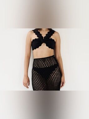Bohemian beachy chic Black Scalloped net sheer black skirt y2k 90s fairy 2000s